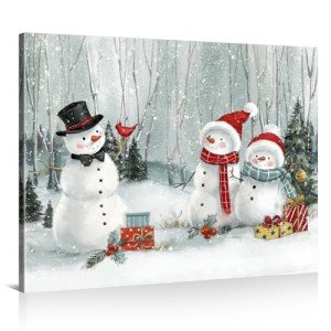 Snowman Decor Christmas Wall Art: Merry Christmas Paintings Canvas Prints Xmas Wall Art Winter Picture Indoor Decor for Living Room Bedroom Holiday Decorations Hanging Posters 16"x20"