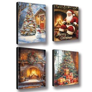 Christmas Wall Art Set 4 -Framed Merry Christmas Wall Decals 8x10inch 4Pcs Prints, Artwork for Wall Paintings - Modern Wall Decor for Bedroom, Living Room,Office