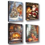 Christmas Wall Art Set 4 -Framed Merry Christmas Wall Decals 8x10inch 4Pcs Prints, Artwork for Wall Paintings - Modern Wall Decor for Bedroom, Living Room,Office
