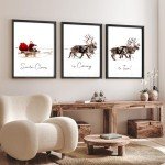 LITIVY Christmas Wall Art Prints - Set of 3 Santa Claus with Sleigh Deer for Home Decor - Xmas Sign - 12x16in - Black