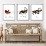 LITIVY Christmas Wall Art Prints - Set of 3 Santa Claus with Sleigh Deer for Home Decor - Xmas Sign - 12x16in - Black