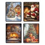 Christmas Wall Art Set 4 -Framed Merry Christmas Wall Decals 8x10inch 4Pcs Prints, Artwork for Wall Paintings - Modern Wall Decor for Bedroom, Living Room,Office