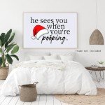 Funny Christmas Decor Bathroom Sign, Christmas Wall Art Canvas Poster, He Sees You When You'Re Pooping Wall Painting, Christmas Prints Wall Decor For Bathroom, Holiday Home Decor 12x8inch Unframed