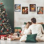 Christmas Wall Art Set 4 -Framed Merry Christmas Wall Decals 8x10inch 4Pcs Prints, Artwork for Wall Paintings - Modern Wall Decor for Bedroom, Living Room,Office