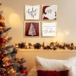 ArtbyHannah Framed Christmas Wall Art, Santa Claus Christmas Wall Decor, 4 Pack 10x10 Inch Christmas Pictures Wall Decor with Red White Wall Christmas Tree, Indoor Christmas Decorations for Home