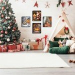 Christmas Wall Art Set 4 -Framed Merry Christmas Wall Decals 8x10inch 4Pcs Prints, Artwork for Wall Paintings - Modern Wall Decor for Bedroom, Living Room,Office