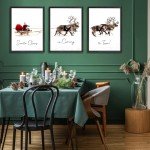 LITIVY Christmas Wall Art Prints - Set of 3 Santa Claus with Sleigh Deer for Home Decor - Xmas Sign - 12x16in - Black