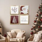ArtbyHannah Framed Christmas Wall Art, Santa Claus Christmas Wall Decor, 4 Pack 10x10 Inch Christmas Pictures Wall Decor with Red White Wall Christmas Tree, Indoor Christmas Decorations for Home