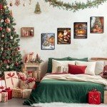 Christmas Wall Art Set 4 -Framed Merry Christmas Wall Decals 8x10inch 4Pcs Prints, Artwork for Wall Paintings - Modern Wall Decor for Bedroom, Living Room,Office