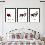 LITIVY Christmas Wall Art Prints - Set of 3 Santa Claus with Sleigh Deer for Home Decor - Xmas Sign - 12x16in - Black