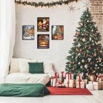 Christmas Wall Art Set 4 -Framed Merry Christmas Wall Decals 8x10inch 4Pcs Prints, Artwork for Wall Paintings - Modern Wall Decor for Bedroom, Living Room,Office