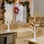 Vanthylit White Birch Tree with LED Lights - Set of 2, LED Tabletop Tree with Timer, Christmas Decorations Lighted Tree for Indoor Mantel Home Decor (2 FT, 24 LED)