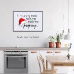 Funny Christmas Decor Bathroom Sign, Christmas Wall Art Canvas Poster, He Sees You When You'Re Pooping Wall Painting, Christmas Prints Wall Decor For Bathroom, Holiday Home Decor 12x8inch Unframed