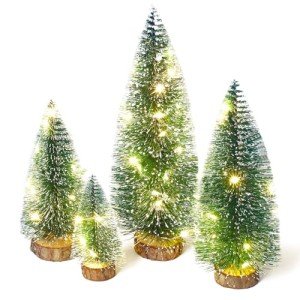 Small Christmas Tree with Lights, Mini Christmas Tree Table Top Decorations, Desktop Miniature Pine Tree Xmas Holiday Decor, 4 Pcs with Light