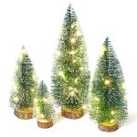 Small Christmas Tree with Lights, Mini Christmas Tree Table Top Decorations, Desktop Miniature Pine Tree Xmas Holiday Decor, 4 Pcs with Light