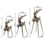 Juegoal Set of 3 Reindeer Tealight Candle Holders, Standing Iron Metal Christmas Decorations, Glass Votive Candle Holder, Durable and Rust-Proof Holiday Tabletop Centerpiece and Display