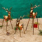 Juegoal Set of 3 Reindeer Tealight Candle Holders, Standing Iron Metal Christmas Decorations, Glass Votive Candle Holder, Durable and Rust-Proof Holiday Tabletop Centerpiece and Display