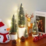 Small Christmas Tree with Lights, Mini Christmas Tree Table Top Decorations, Desktop Miniature Pine Tree Xmas Holiday Decor, 4 Pcs with Light