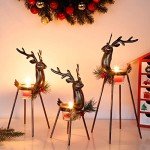 Juegoal Set of 3 Reindeer Tealight Candle Holders, Standing Iron Metal Christmas Decorations, Glass Votive Candle Holder, Durable and Rust-Proof Holiday Tabletop Centerpiece and Display