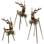 Juegoal Set of 3 Reindeer Tealight Candle Holders, Standing Iron Metal Christmas Decorations, Glass Votive Candle Holder, Durable and Rust-Proof Holiday Tabletop Centerpiece and Display