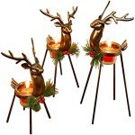 Juegoal Set of 3 Reindeer Tealight Candle Holders, Standing Iron Metal Christmas Decorations, Glass Votive Candle Holder, Durable and Rust-Proof Holiday Tabletop Centerpiece and Display