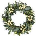 JINGHONG Artificial Spring Wreath 20 Inch Summer Wreaths for Front Door Green Eucalyptus Wreath with Big Berries for Outside All Seasons Winter Christmas Indoor Outdoor Decor