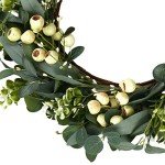 JINGHONG Artificial Spring Wreath 20 Inch Summer Wreaths for Front Door Green Eucalyptus Wreath with Big Berries for Outside All Seasons Winter Christmas Indoor Outdoor Decor