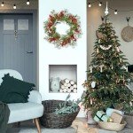 Sggvecsy 19 Inch Artificial Christmas Wreath for Front Door Flocked Lambs Ear Wreath with Red Berries Pine Needles Pinecones Christmas Decorations for Wall Outdoor Home Holiday Xmas Decor