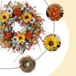 TEMPUS 22 inch Artificial Autumn Peony Daisy Wreath Multiple Leaf Wreath for Front Door Harvest Festival Window Wedding Autumn Outdoor Indoor Decoration