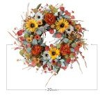 TEMPUS 22 inch Artificial Autumn Peony Daisy Wreath Multiple Leaf Wreath for Front Door Harvest Festival Window Wedding Autumn Outdoor Indoor Decoration
