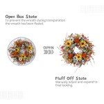 TEMPUS 22 inch Artificial Autumn Peony Daisy Wreath Multiple Leaf Wreath for Front Door Harvest Festival Window Wedding Autumn Outdoor Indoor Decoration