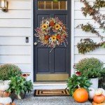 TEMPUS 22 inch Artificial Autumn Peony Daisy Wreath Multiple Leaf Wreath for Front Door Harvest Festival Window Wedding Autumn Outdoor Indoor Decoration