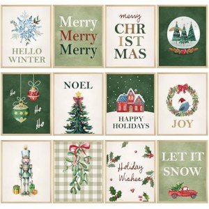 Justforjoyful 12Pcs Christmas Wall Art Prints Boho Merry Christmas Posters for Wall Decoration Xmas Holiday Wall Art Posters Winter Room Decor for Living Room Bedroom Office 8X10Inch Unframed