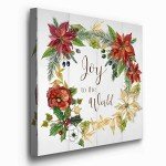 Renditions Gallery Joy to the World Wreath Wall Art, Christmas & Winter Artwork, Festive Poinsettia, Red, Green, Premium Gallery Wrapped Canvas Decor, Ready to Hang, 16 in H x 16 in W, Made in America