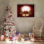 Christmas Bells Canvas Wall Art, Merry Christmas Design, Red Bow, Pine Branches, Golden Bells, Festive Holiday Wall Art for Living Room, Bedroom, Bathroom, 16x12 Inches