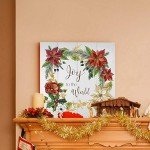 Renditions Gallery Joy to the World Wreath Wall Art, Christmas & Winter Artwork, Festive Poinsettia, Red, Green, Premium Gallery Wrapped Canvas Decor, Ready to Hang, 16 in H x 16 in W, Made in America