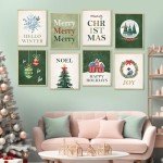 Justforjoyful 12Pcs Christmas Wall Art Prints Boho Merry Christmas Posters for Wall Decoration Xmas Holiday Wall Art Posters Winter Room Decor for Living Room Bedroom Office 8X10Inch Unframed