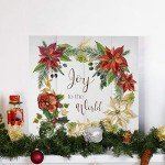 Renditions Gallery Joy to the World Wreath Wall Art, Christmas & Winter Artwork, Festive Poinsettia, Red, Green, Premium Gallery Wrapped Canvas Decor, Ready to Hang, 16 in H x 16 in W, Made in America