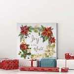 Renditions Gallery Joy to the World Wreath Wall Art, Christmas & Winter Artwork, Festive Poinsettia, Red, Green, Premium Gallery Wrapped Canvas Decor, Ready to Hang, 16 in H x 16 in W, Made in America