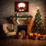 Christmas Bells Canvas Wall Art, Merry Christmas Design, Red Bow, Pine Branches, Golden Bells, Festive Holiday Wall Art for Living Room, Bedroom, Bathroom, 16x12 Inches