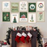 Justforjoyful 12Pcs Christmas Wall Art Prints Boho Merry Christmas Posters for Wall Decoration Xmas Holiday Wall Art Posters Winter Room Decor for Living Room Bedroom Office 8X10Inch Unframed
