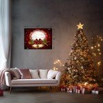Christmas Bells Canvas Wall Art, Merry Christmas Design, Red Bow, Pine Branches, Golden Bells, Festive Holiday Wall Art for Living Room, Bedroom, Bathroom, 16x12 Inches