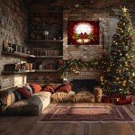 Christmas Bells Canvas Wall Art, Merry Christmas Design, Red Bow, Pine Branches, Golden Bells, Festive Holiday Wall Art for Living Room, Bedroom, Bathroom, 16x12 Inches