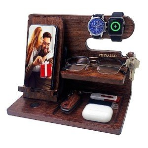 VEIYAILU Gifts for Men Women Brother Boss Boyfriend Him,Nightstand Organizer,Gifts for Dad from Daughter Son Gift Ideas for Mother's Day,Father's Day, Christmas, and Valentine's Day(Dark Brown)
