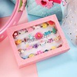PinkSheep Little Girl Jewel Rings in Box, Adjustable, No Duplication, Girl Pretend Play and Dress Up Rings (24 Lovely Ring)