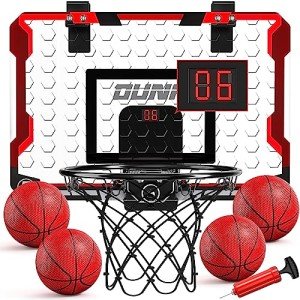 TEMI Basketball Hoop Indoor, Mini Basketball Hoop with 4 Balls & Electronic Scoreboard, Over The Door Basketball Hoop, Basketball Toys for Boys Girls Age 5 6 7 8 9 10 11 12 - Kids & Teens Gift Ideas