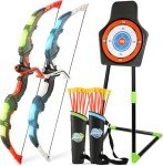 Bow and Arrow Set for Kids, 2-Pack LED Light Up Archery Set with 20 Suction Cup Arrows, Outdoor Toy for Boy Girl Age 4-8 8-12 with Standing Target&2 Quivers, Birthday Gift for Kid 5 6 7 8 9 Year Old