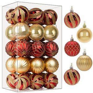 30ct Shatterproof Christmas Tree Ornaments - Red & Gold