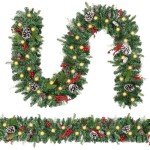9FT Lighted Christmas Garland with Pine Cones & Berries
