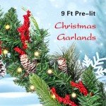 9FT Lighted Christmas Garland with Pine Cones & Berries